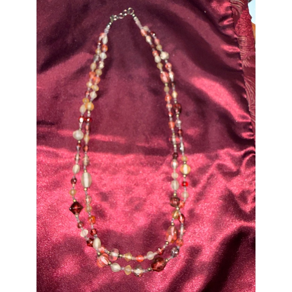 Vintage Multi Strand Beaded Necklace Red Amber Cream Layered Statement Jewelry